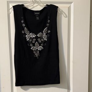 Avenue Black Tank Top with Silver Embellishments